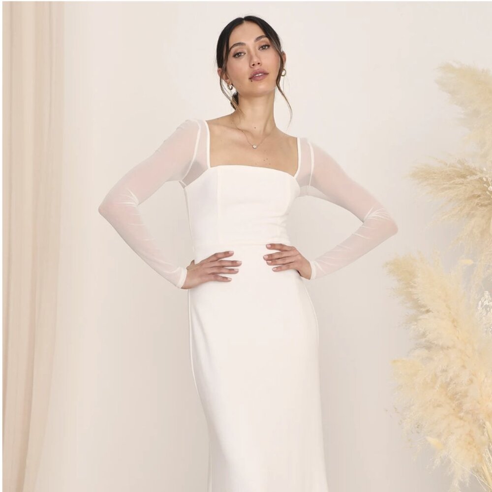 Lovingly Yours White Mesh Long Sleeve Maxi Dress